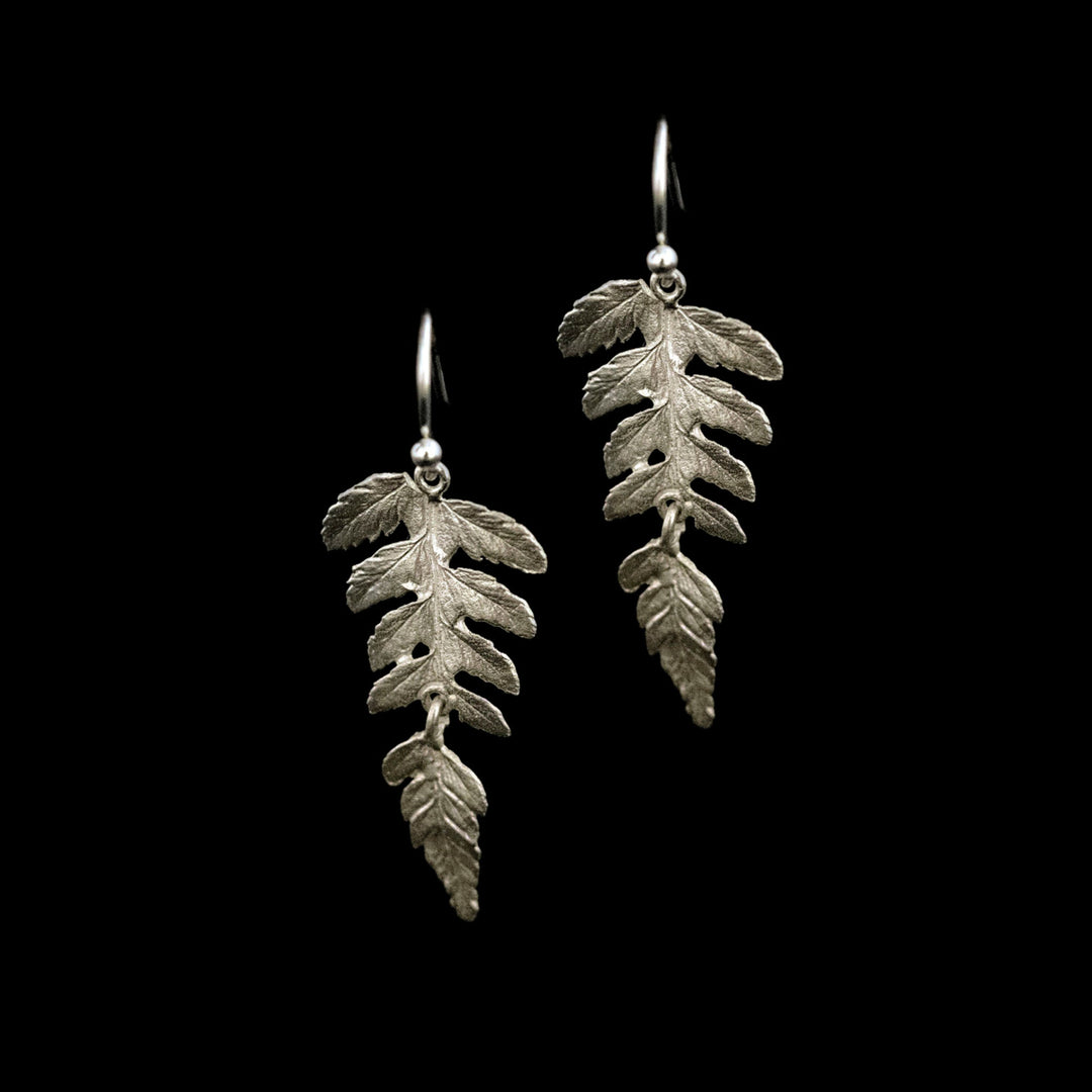 Fine Fern Silver Drop Wire Earrings