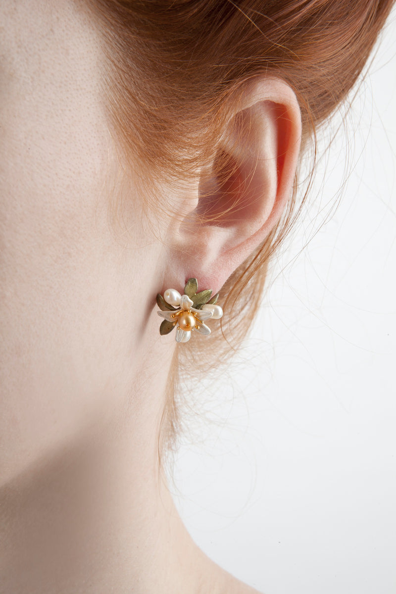 Orange Blossom Earrings Flower Button Michael Michaud US