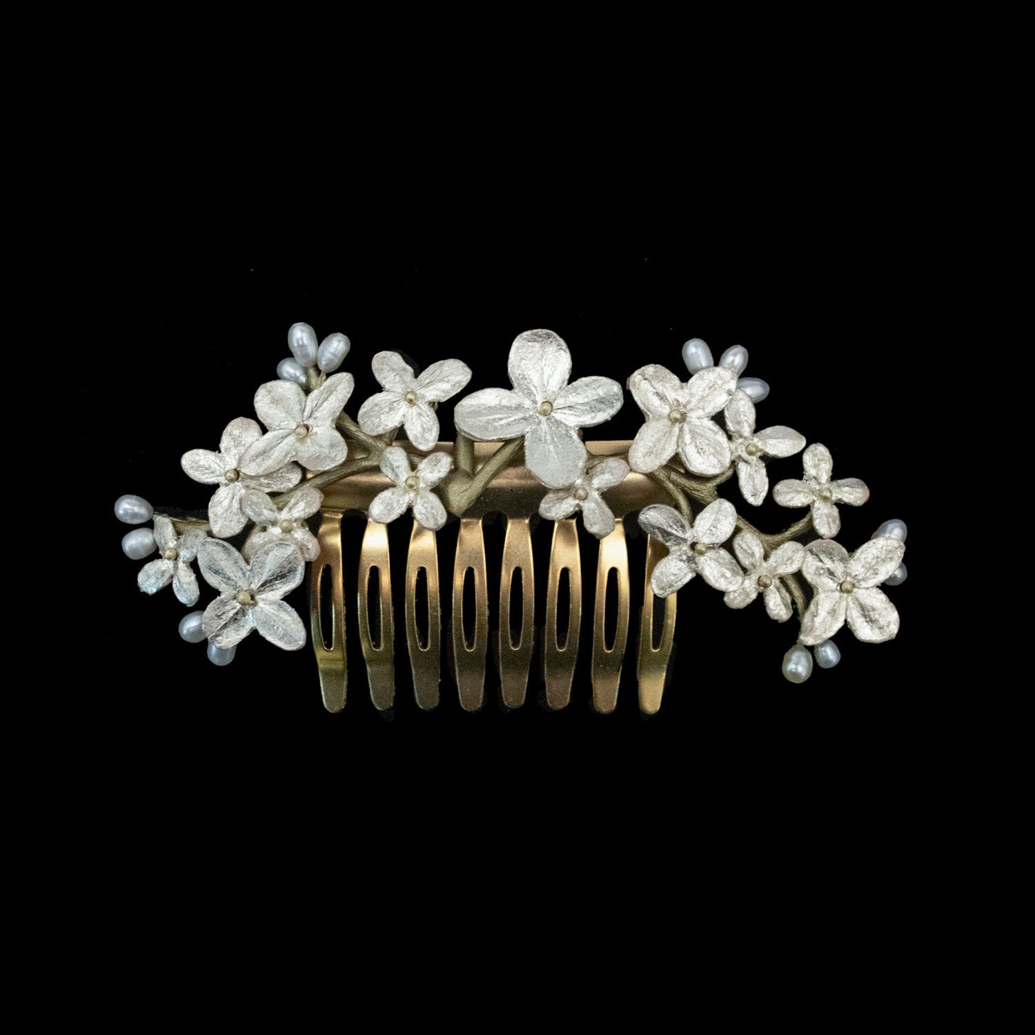 White Hydrangea Hair Comb (Gold Tone) – Michael Michaud US