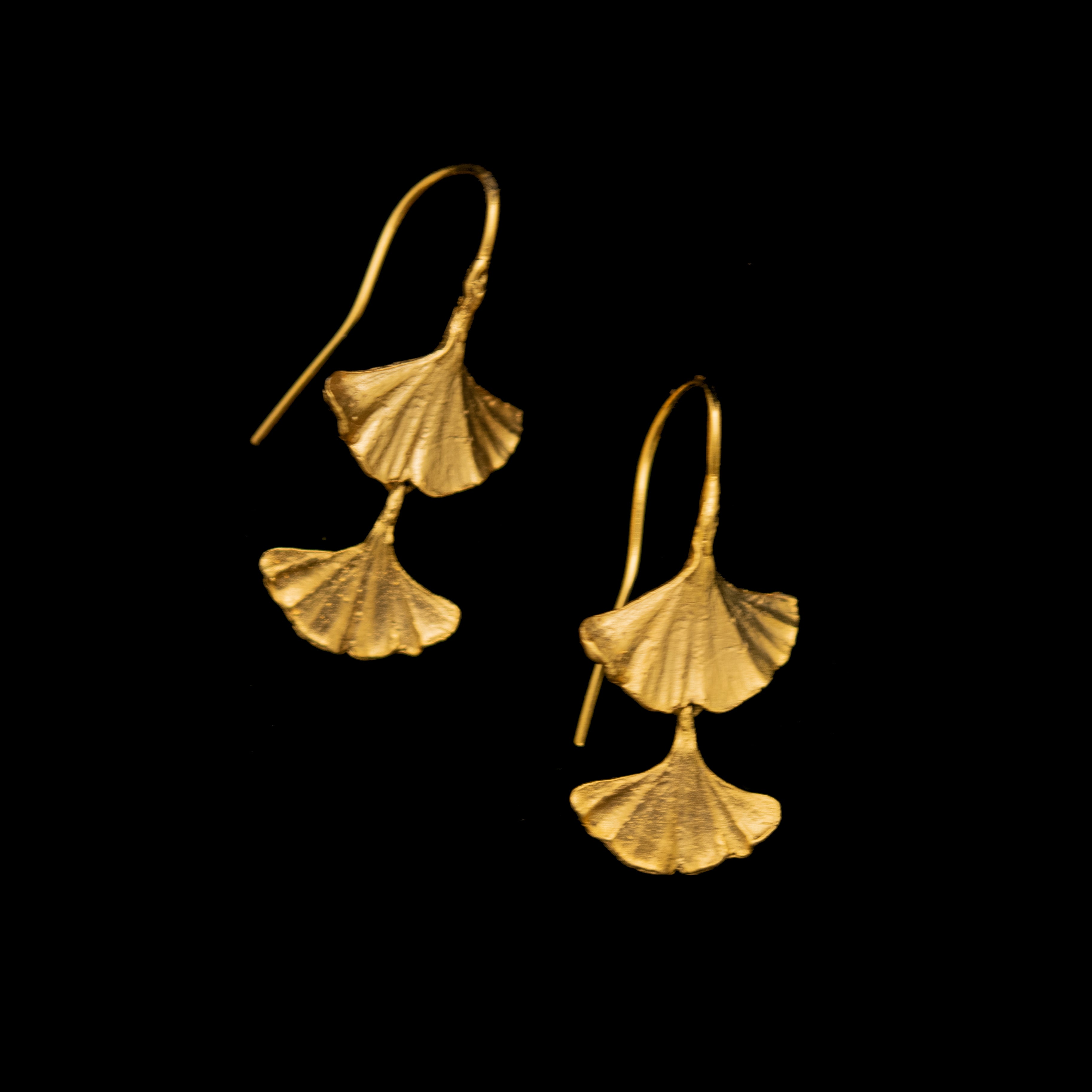 Fine Ginkgo Earrings - Double Leaf