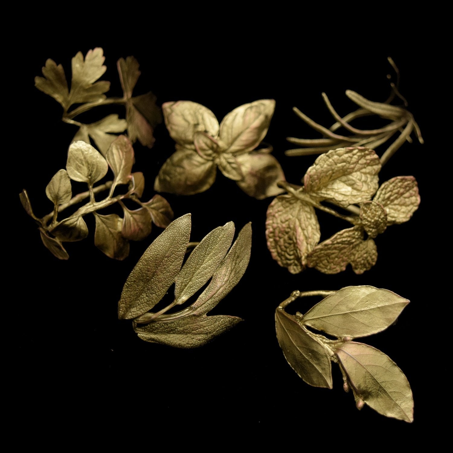 Herb Napkin Rings | Set of 8, Bronze