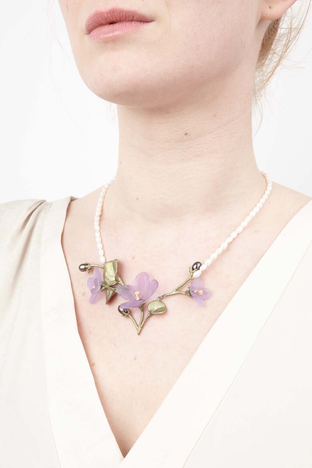 African Violet Necklace - Pearl Leaves
