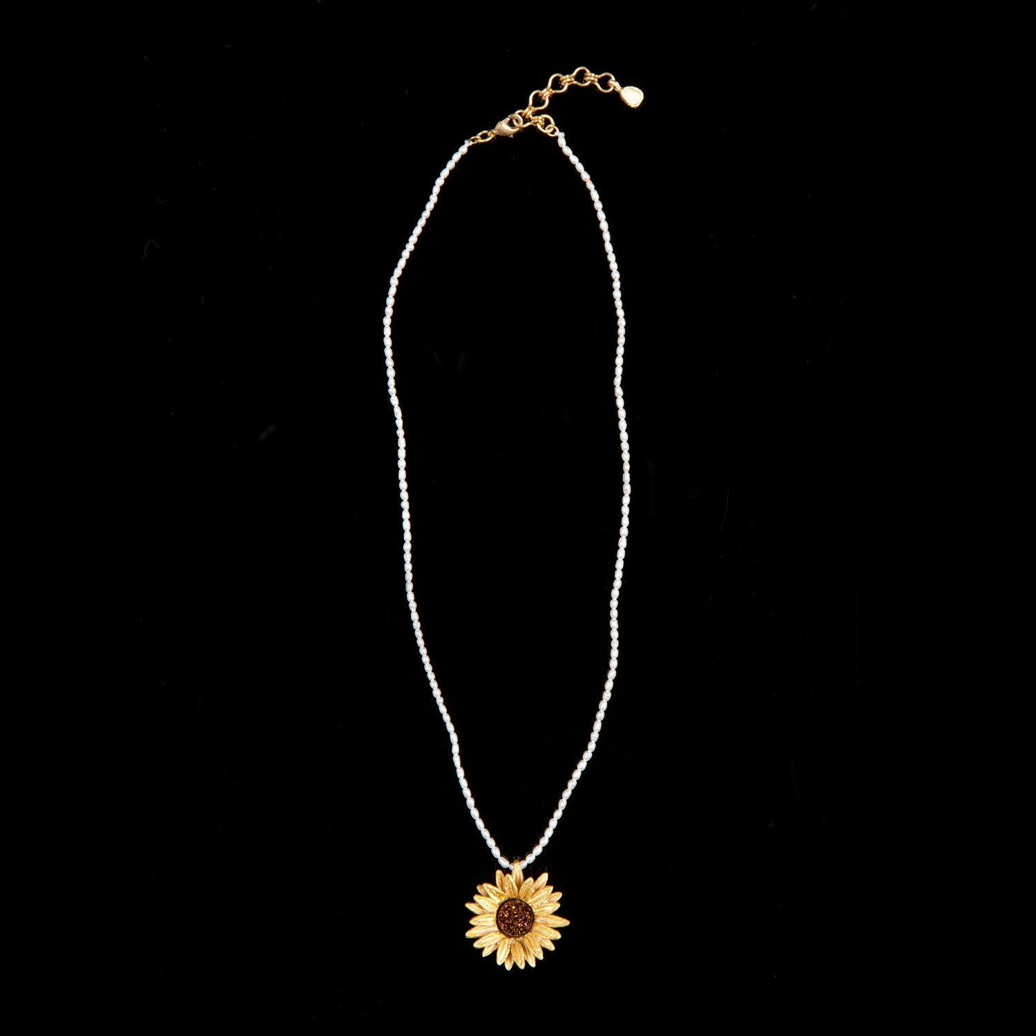 Sunflower Pendant White Pearls