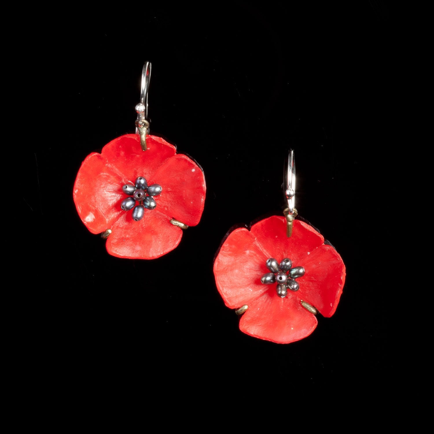 Red Poppy Earrings - Wire Drop