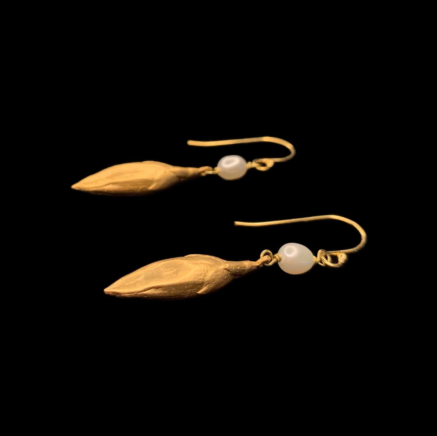 Leaf and Bud Earrings - Pearl Drop Wire