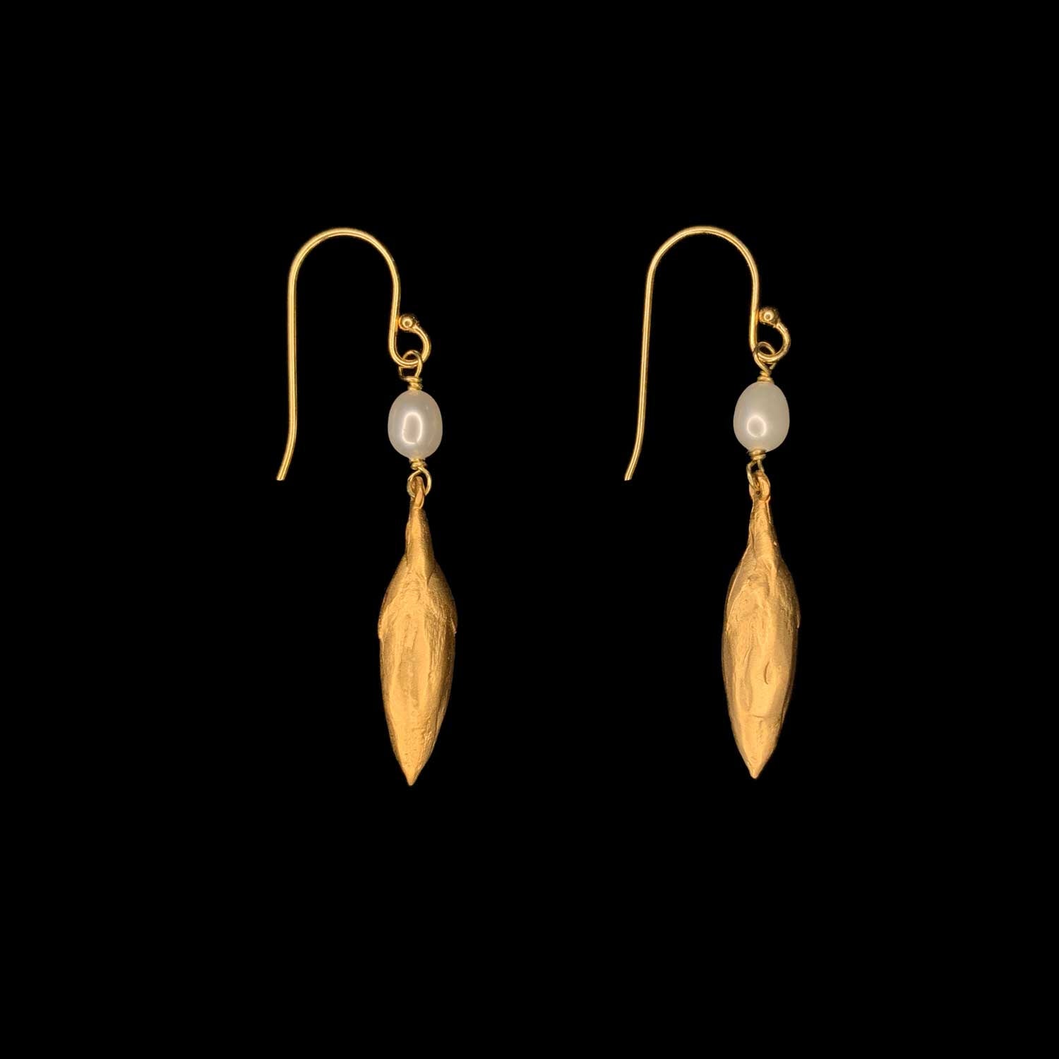 Leaf and Bud Earrings - Pearl Drop Wire