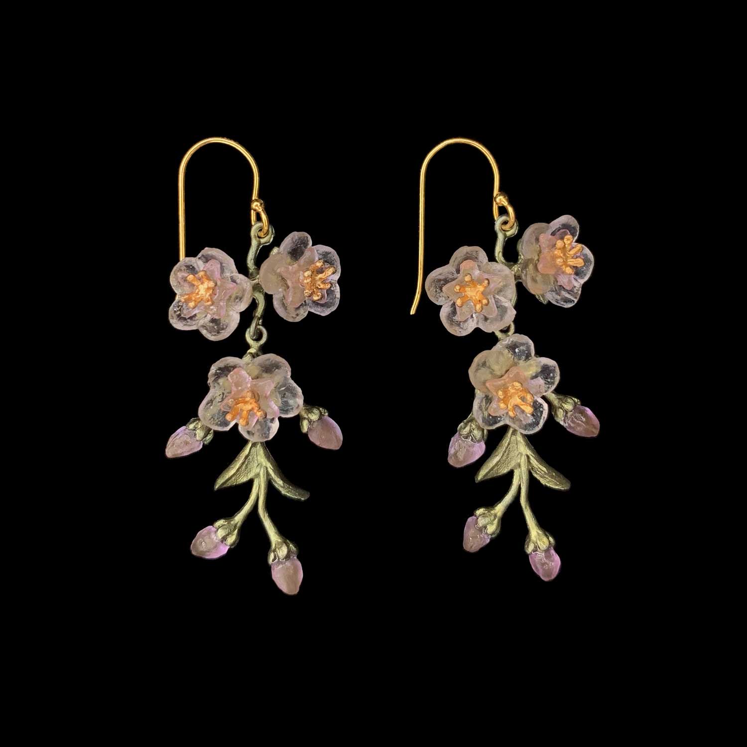 Peach Blossom Earrings - 3-Flower Drop Wire