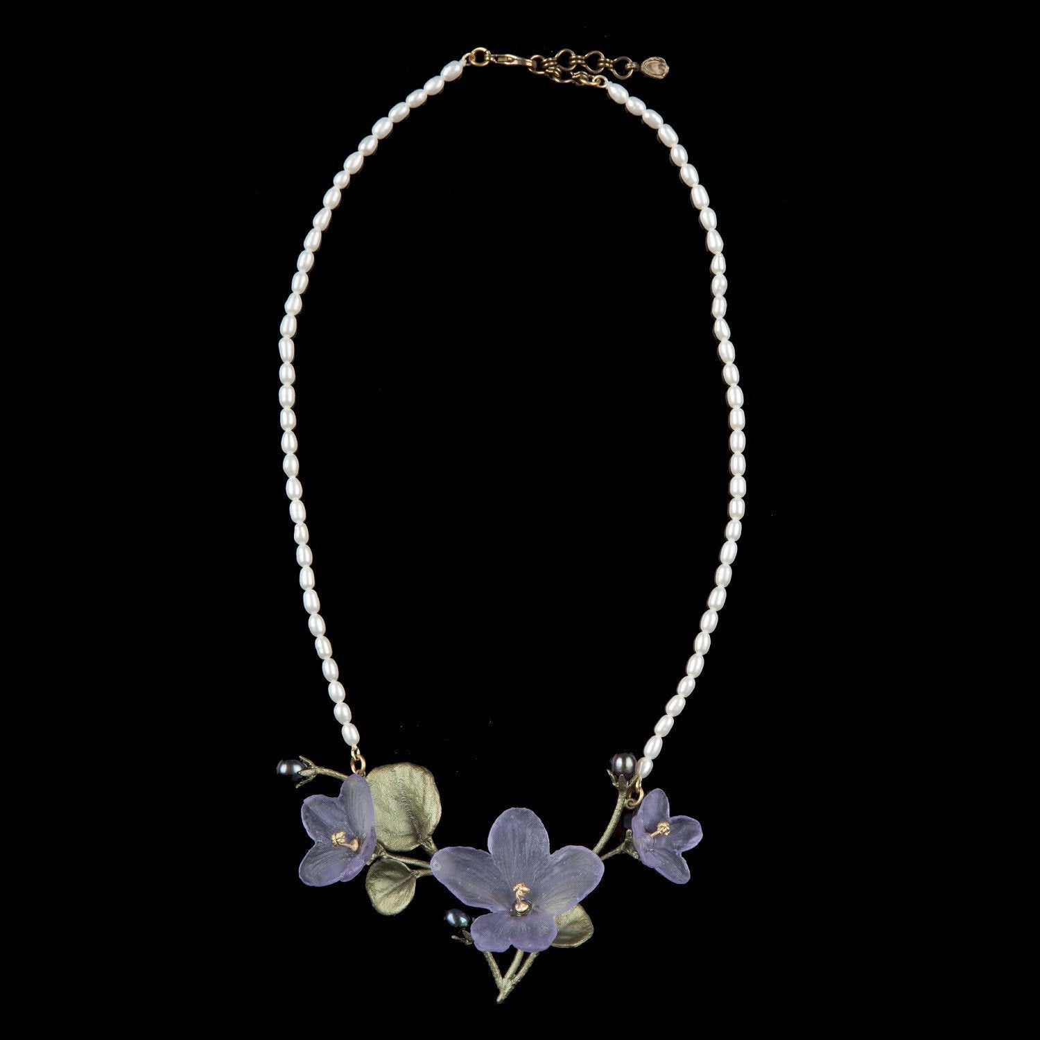 African Violet Necklace - Pearl Leaves