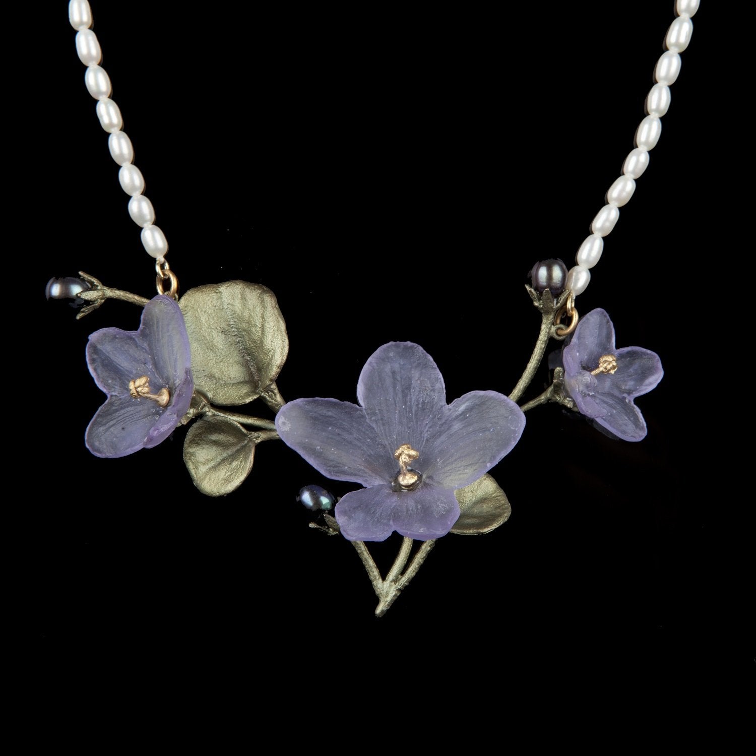 African Violet Necklace - Pearl Leaves
